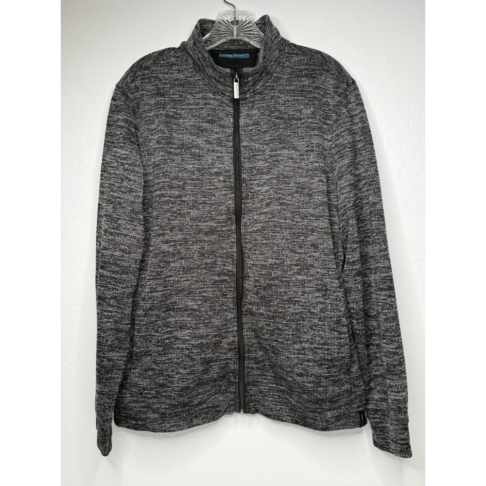 Perry Ellis Men's Size Large‎ Full Zip Sweater Black Gray Heather Preppy Pixel